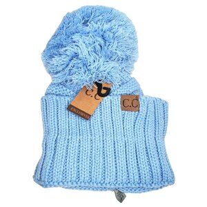 C.C Embroidered Pale Blue 100 Pom Exclusive Extra Warm Elegant Women Scully Hat